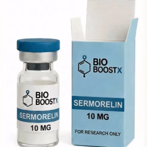 Sermorelin 10mg sealed research grade lyophilized powder peptide reference vial for laboratory HPLC and LC-MS/MS peptide identity comparison EU supply BioBoostX